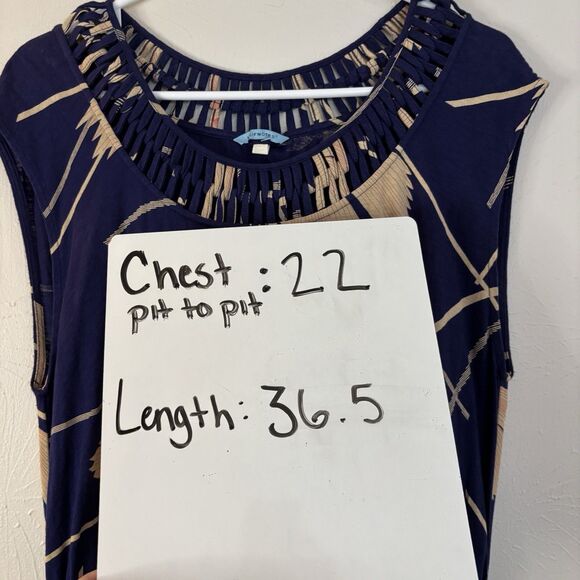 Anthropologie Women Leifnotes Dress Small Blue & Tan Midi Short Sleeve - Picture 6 of 6